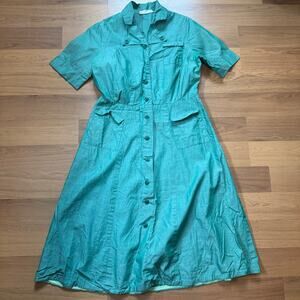 Women's Vintage 1950's Girl Scouts Light Green Uniform Short Sleeve Dress Sz M